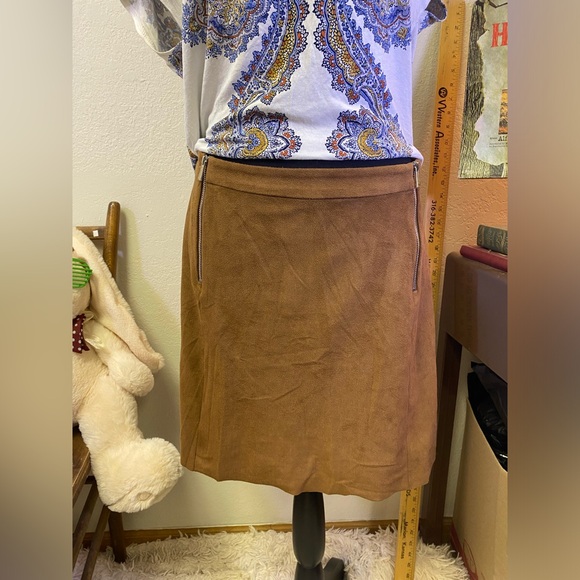 1 State Mini Skirt Womens 6 Brown Tan Faux Suede Zip Detail A Line Hippie Boho - Picture 3 of 14